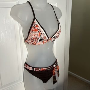 Jag Bikini Swimsuit Bathing Suit Brown and Orange flowers